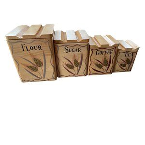 Canister set wood small compact tiny house sugar tea coffee flour kitchen